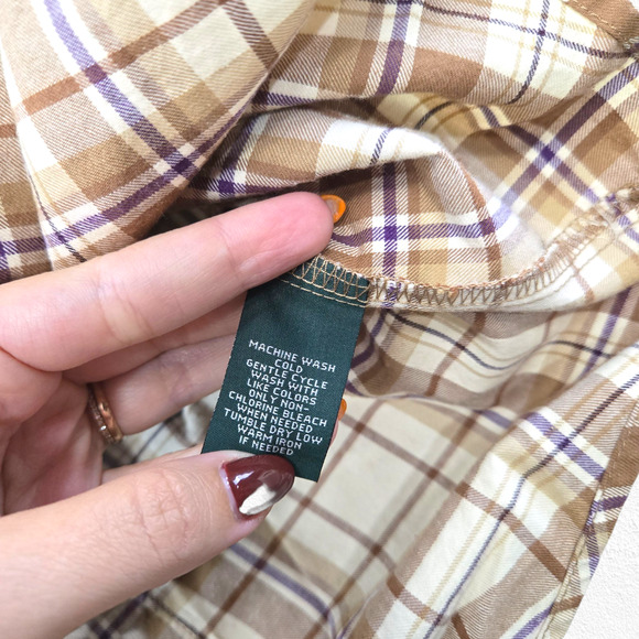Y2K Lauren Jeans Co. Plaid Tan Ruffle Button Up 2000s Western Blouse Size XL - Picture 9 of 12
